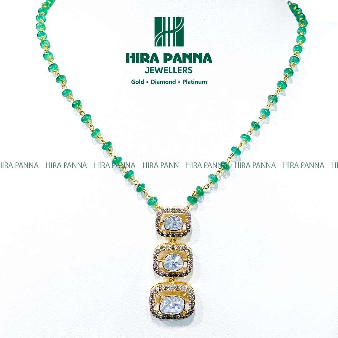 Fancy Emerald Beads Triple Cut Diamond Mala