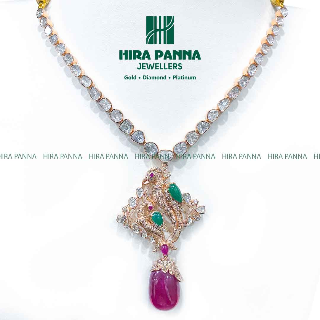 Fancy Rose Gold & Peacock Triple Cut Diamond Neckwear Set