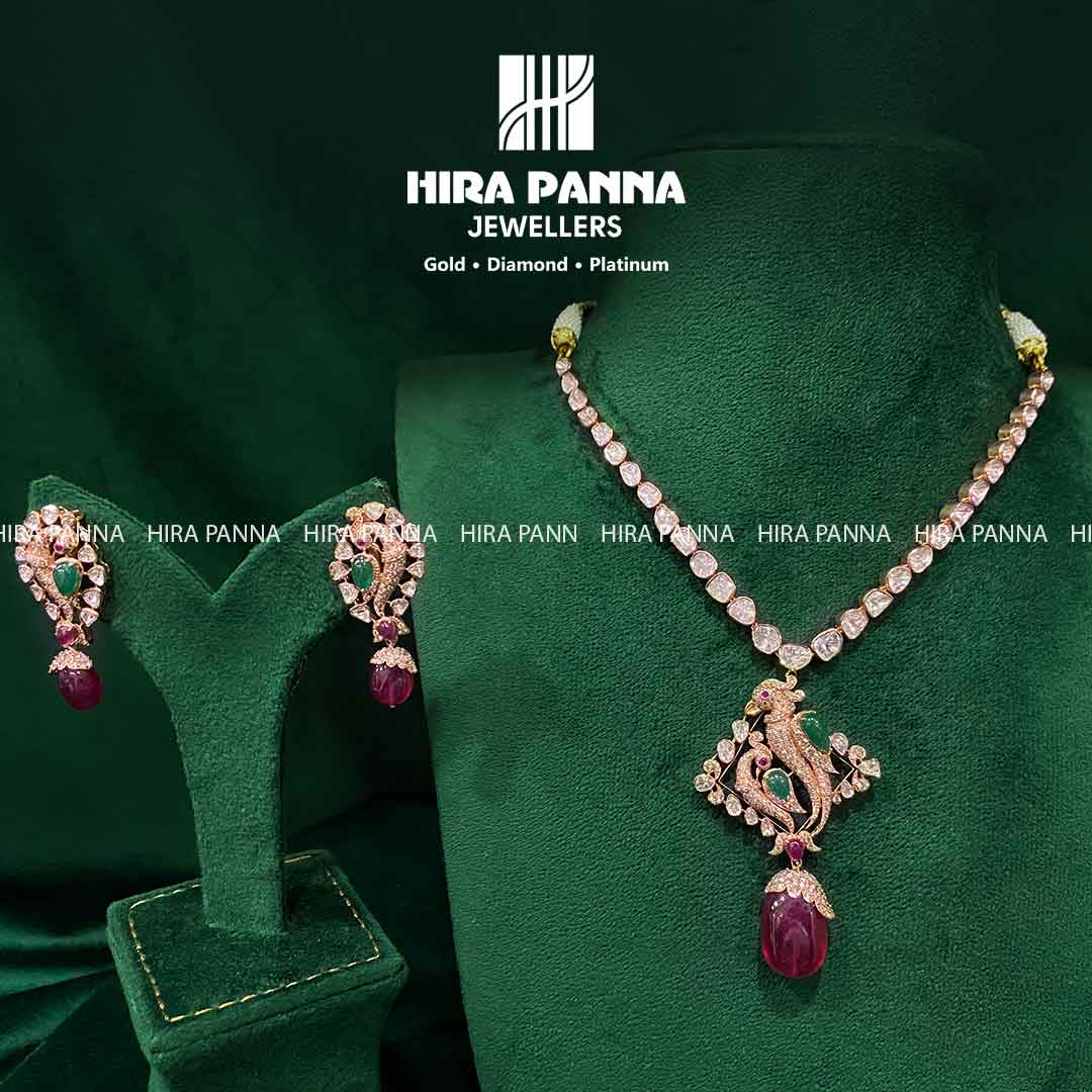 Fancy Rose Gold & Peacock Triple Cut Diamond Neckwear Set