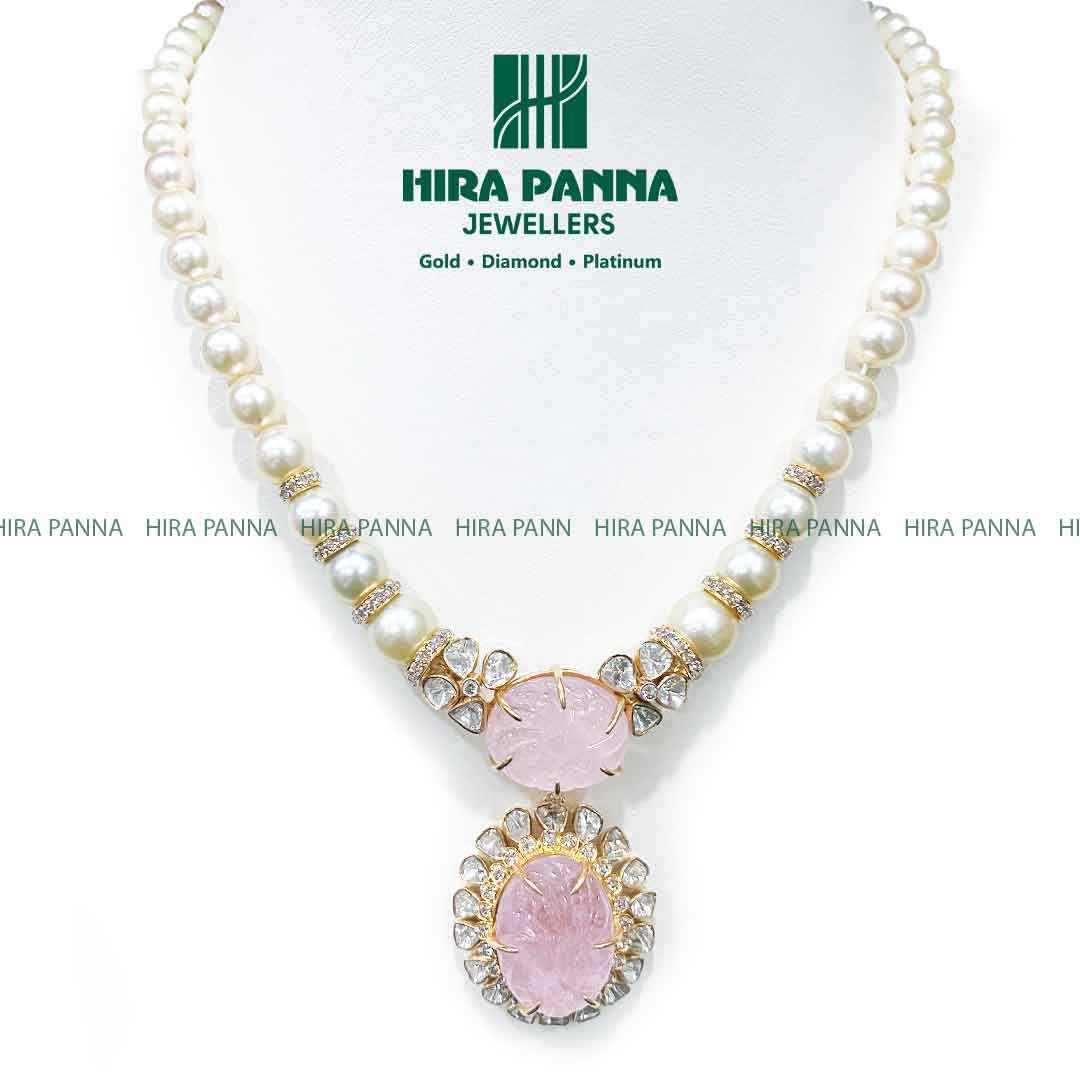 Fancy Morganite South Sea Triple Cut Diamond Neckwear Set