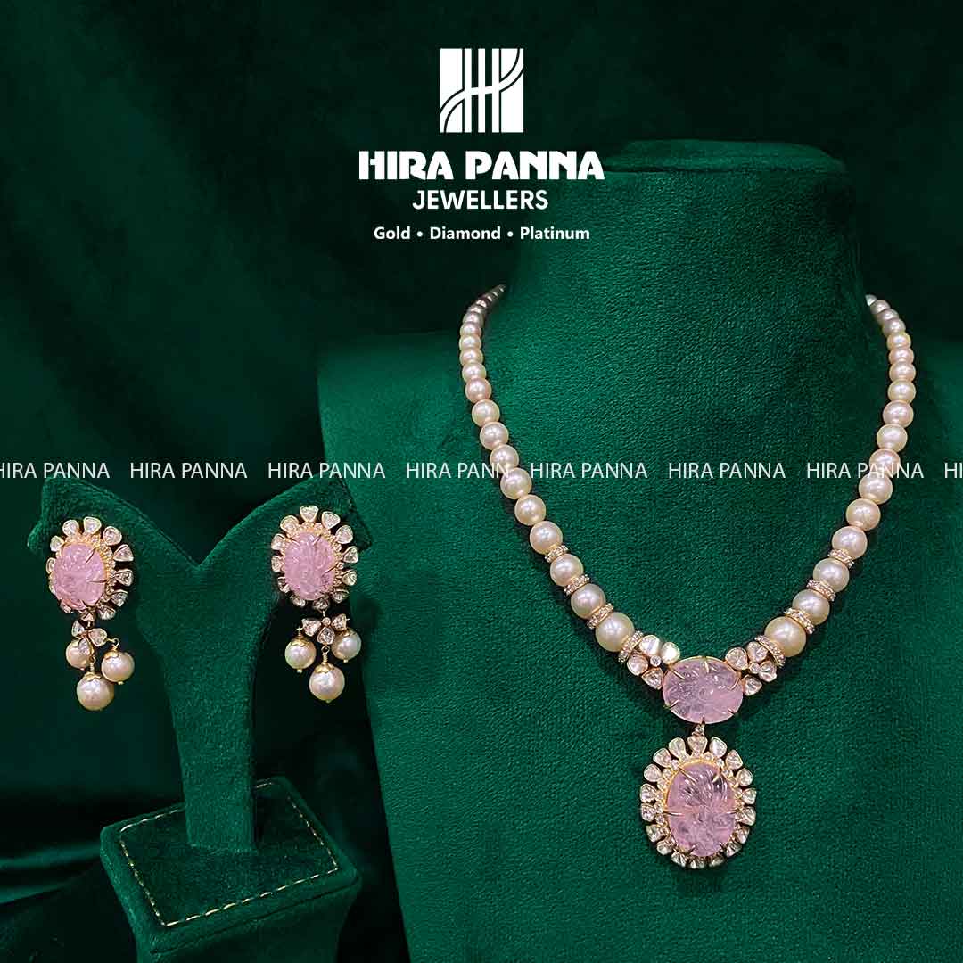 Fancy Morganite South Sea Triple Cut Diamond Neckwear Set