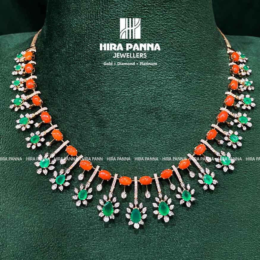 Fancy Coral & Emerald Open Setting Diamond Neckwear