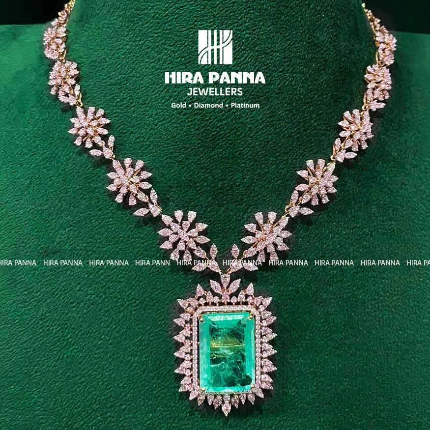 Fancy Russian Emerald Open Setting Diamond Neckwear