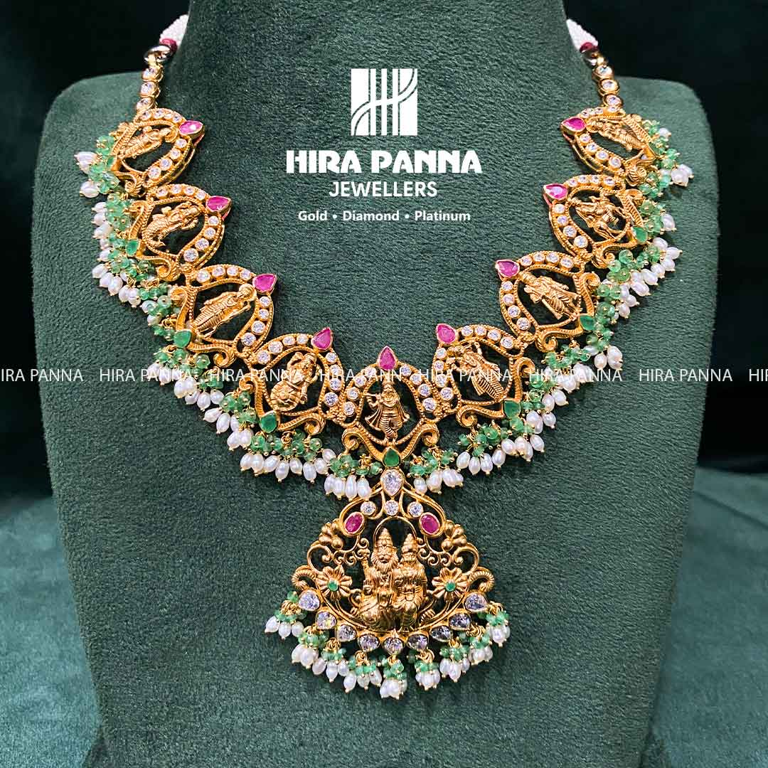 Antique Dasavathaaram Ruby & Emerald Neckwear