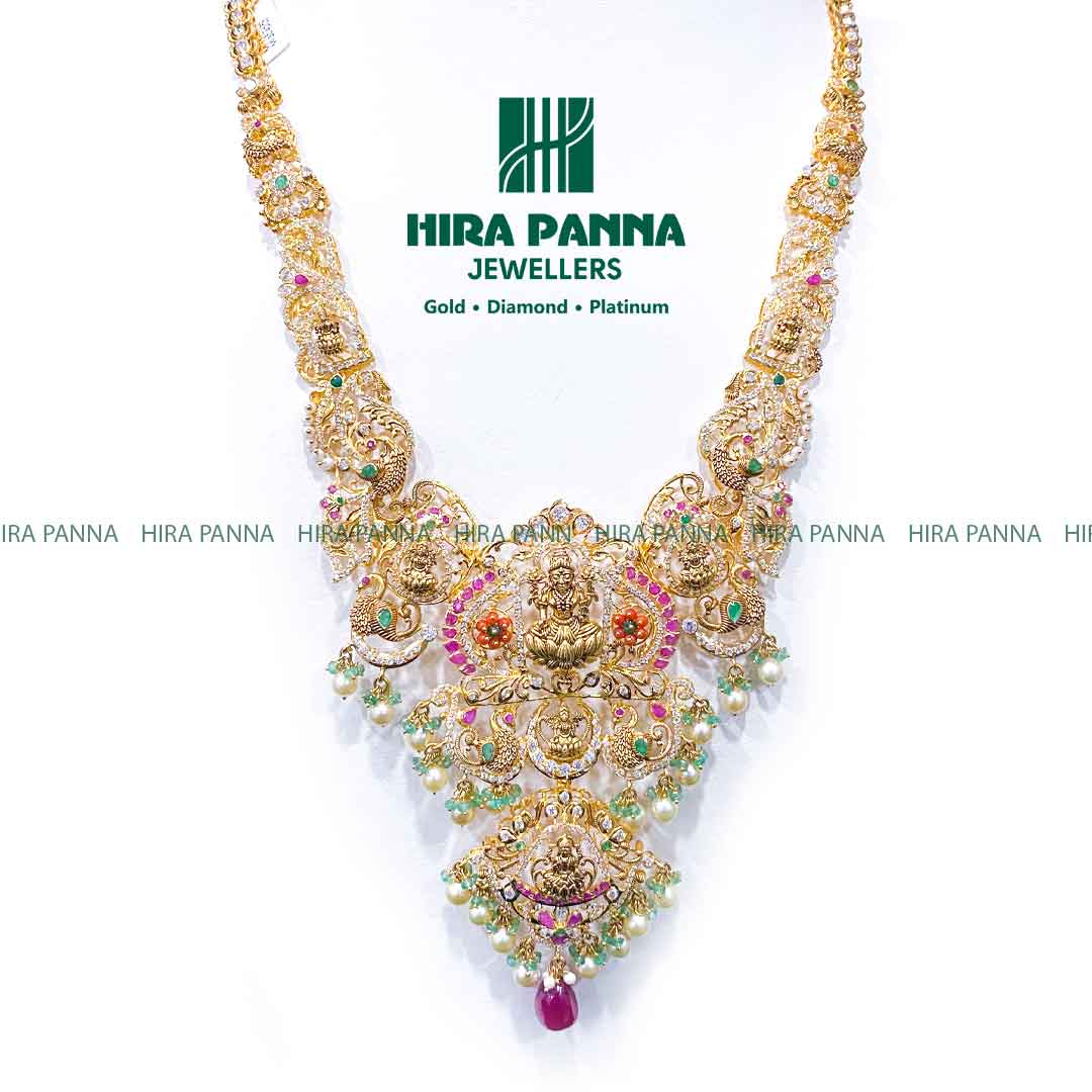 Pachi Work Lakshmi Devi & Peacock Haram