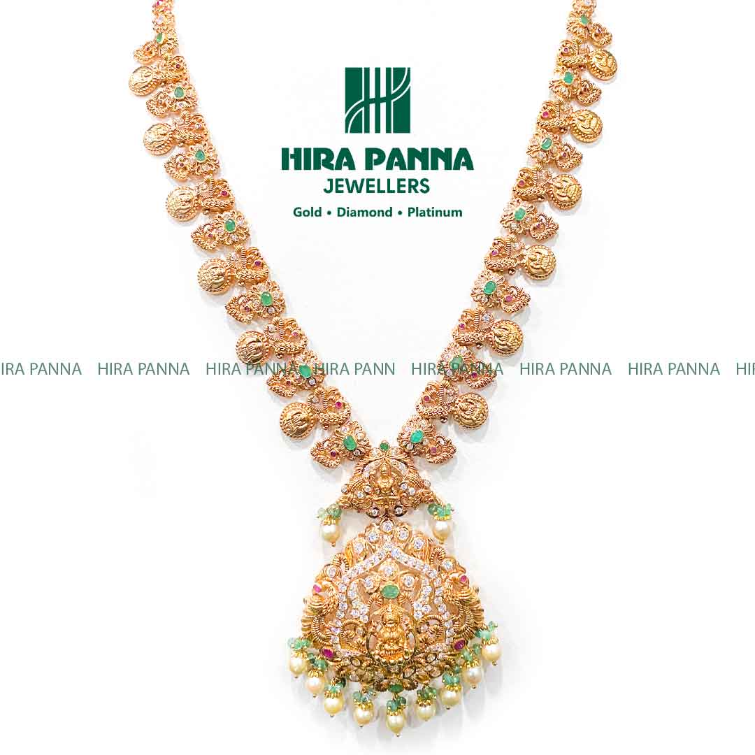 Copper Polish Lakshmi Devi & Peacock Handmade Haram