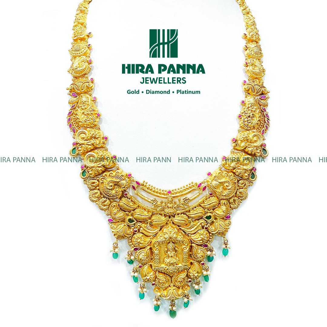 Antique Lakshmi Devi & Peacock, Emerald Beads Haram