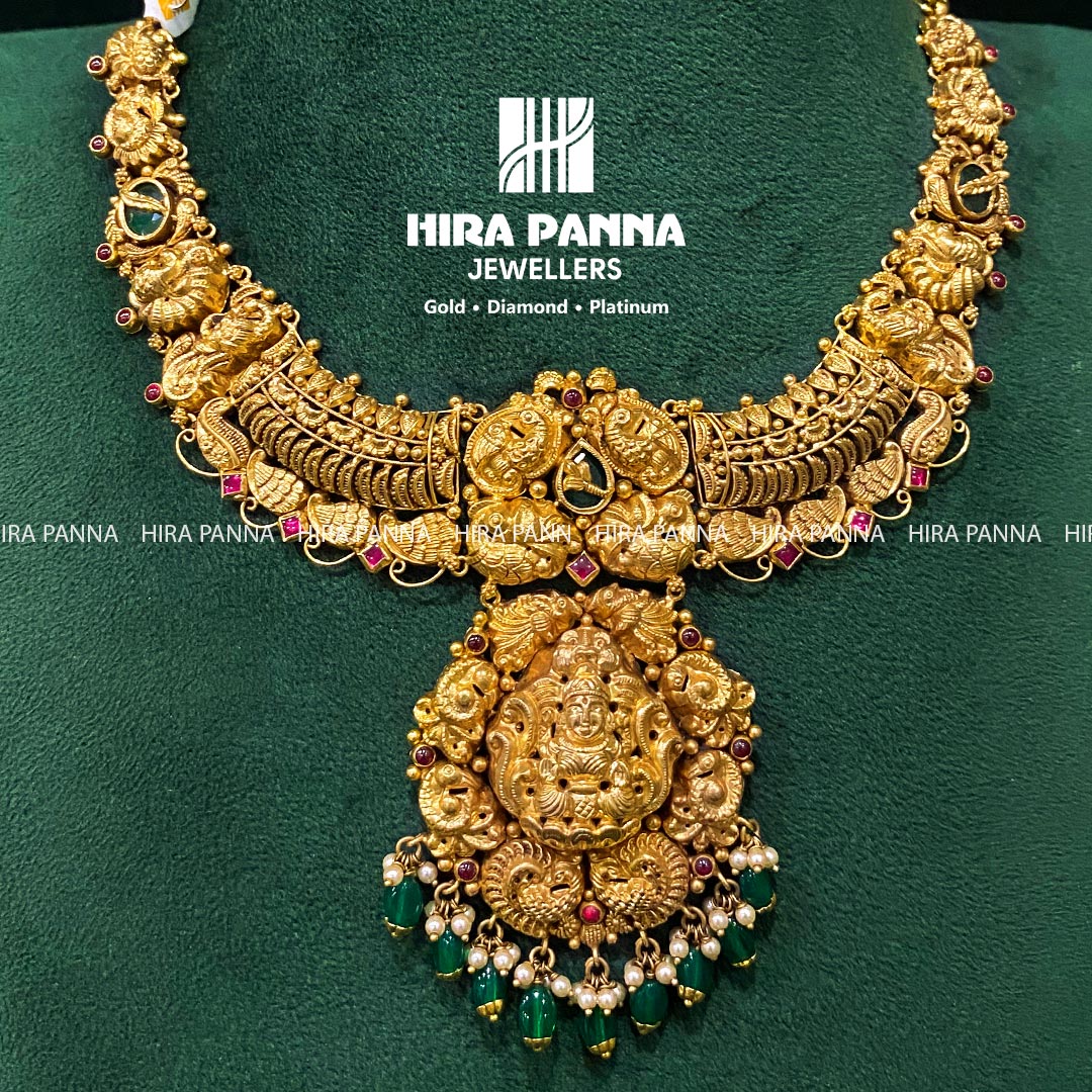 Antique Lakshmi Devi & Emerald Beads Neckwear