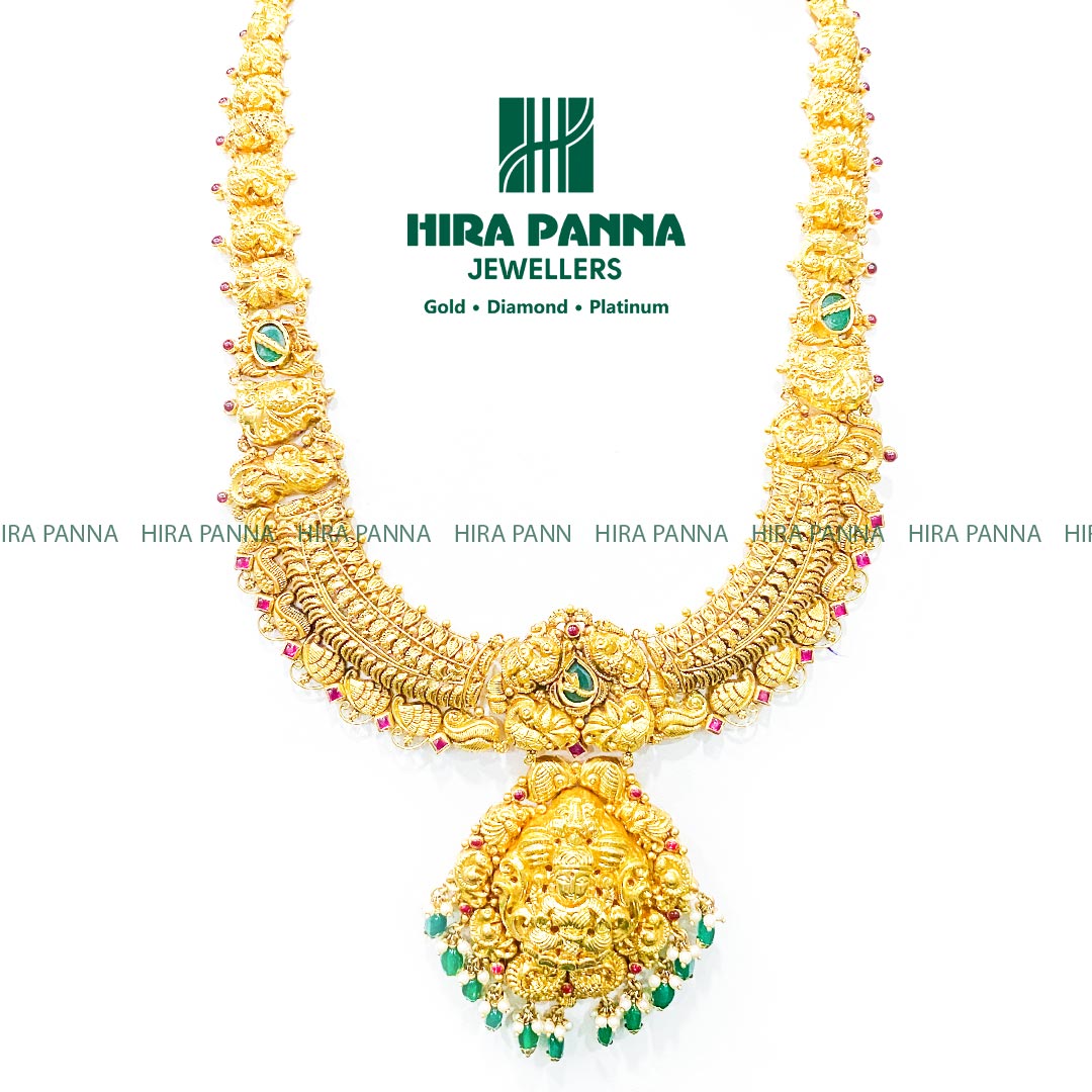 Antique Lakshmi Devi & Emerald Beads Haram