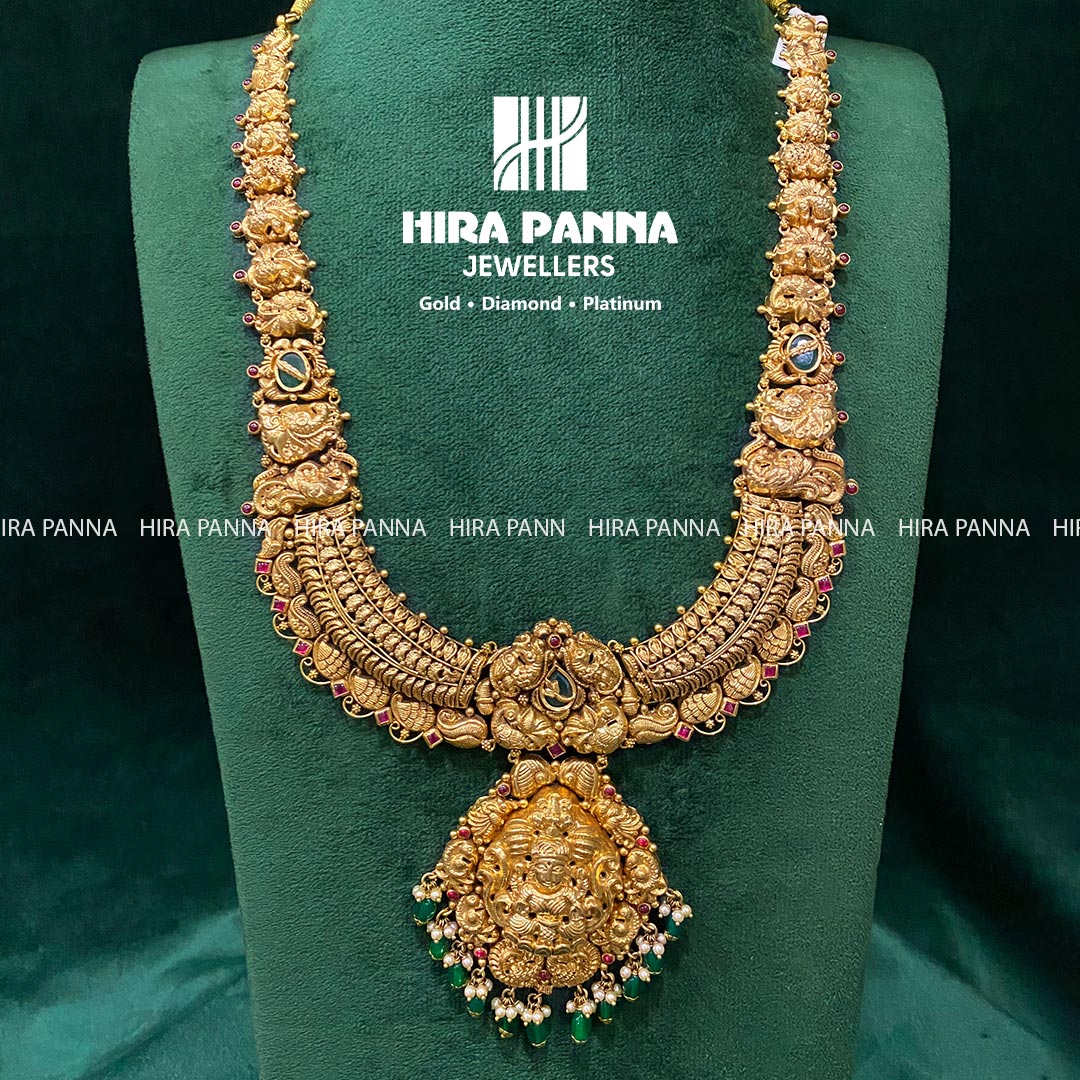 Antique Lakshmi Devi & Emerald Beads Haram