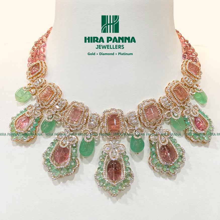 Tourmaline Beads & Russian Emerald Diamond Neckwear