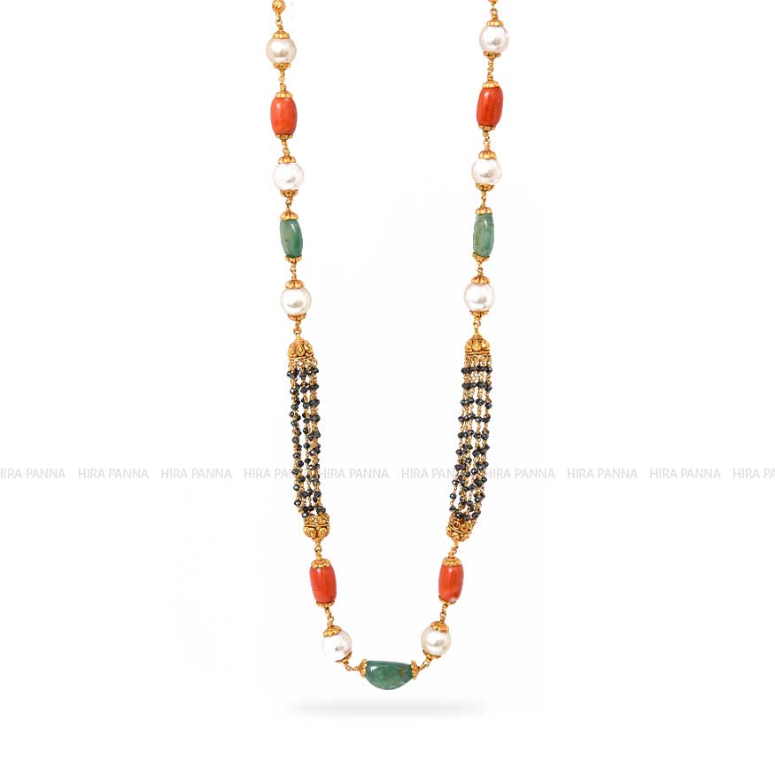 Coral & Black Diamond Fancy Mala