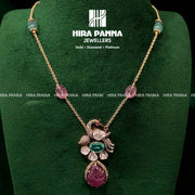 Fancy Victorian Peacock & Ruby, Emerald Beads Triple Cut Diamond Mala