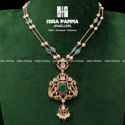 Fancy Victorian Peacock & Emerald Beads Triple Cut Diamond Mala