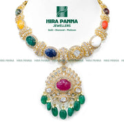Fancy Navaratna Triple Cut Diamond Neckwear Set