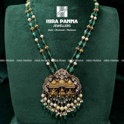 Lakshmi Devi, Sarasvati, Ganesh & Emerald Beads Triple Cut Diamond Pendant Set Mala