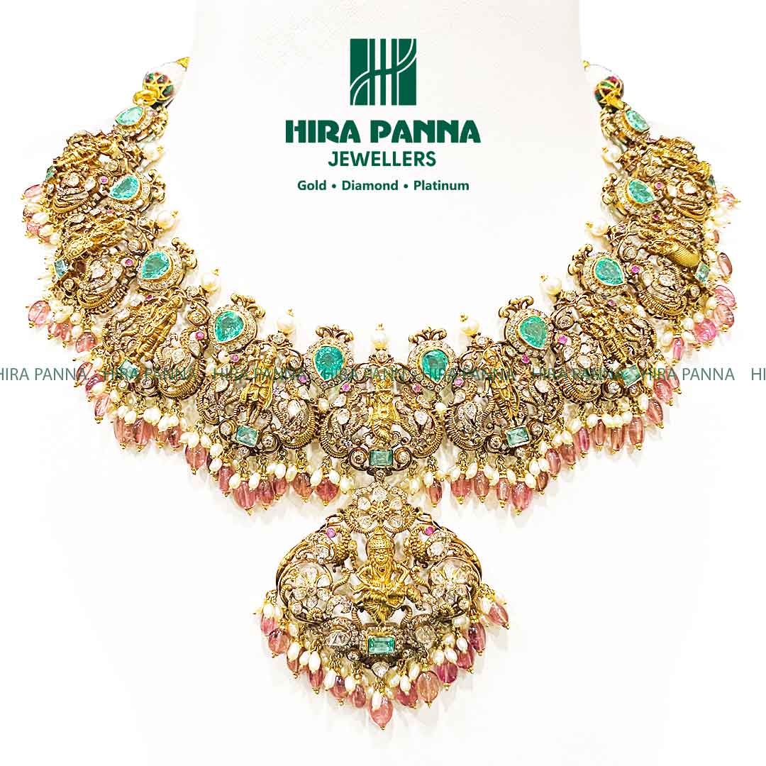 Victorian Dasavatharam & Emerald Triple Cut Diamond Neckwear