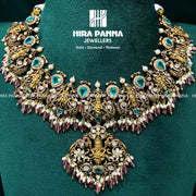 Victorian Dasavatharam & Emerald Triple Cut Diamond Neckwear