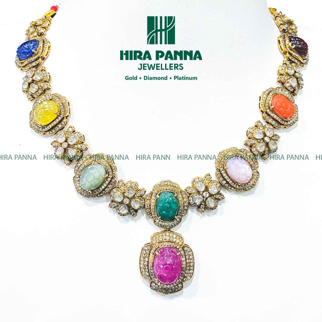 Fancy Navaratna Triple Cut Diamond Neckwear