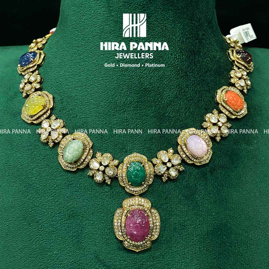 Fancy Navaratna Triple Cut Diamond Neckwear