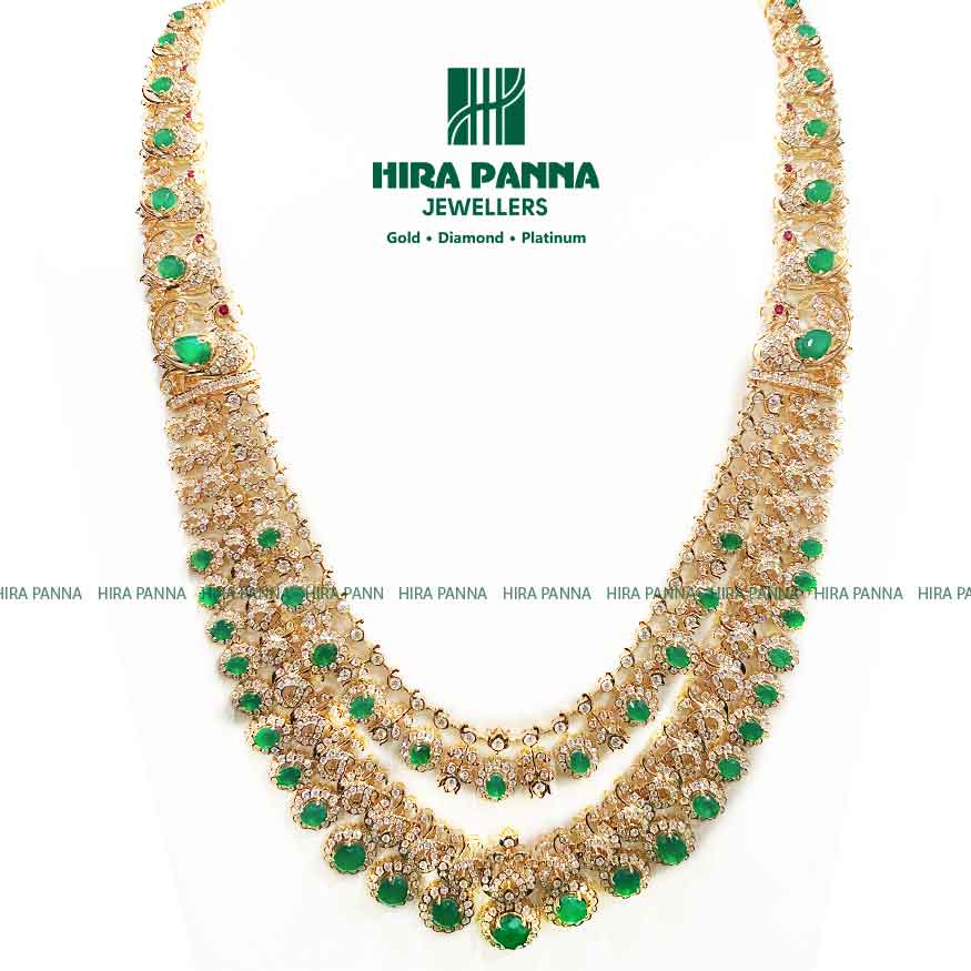 Open come Close Setting Peacock & Emerald Diamond Haram