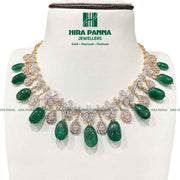Fancy Open Setting Emerald Beads Diamond Neckwear