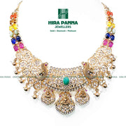 Traditional Open Come Close Setting Navaratna Lakshmi Devi & Peacock Neckwear