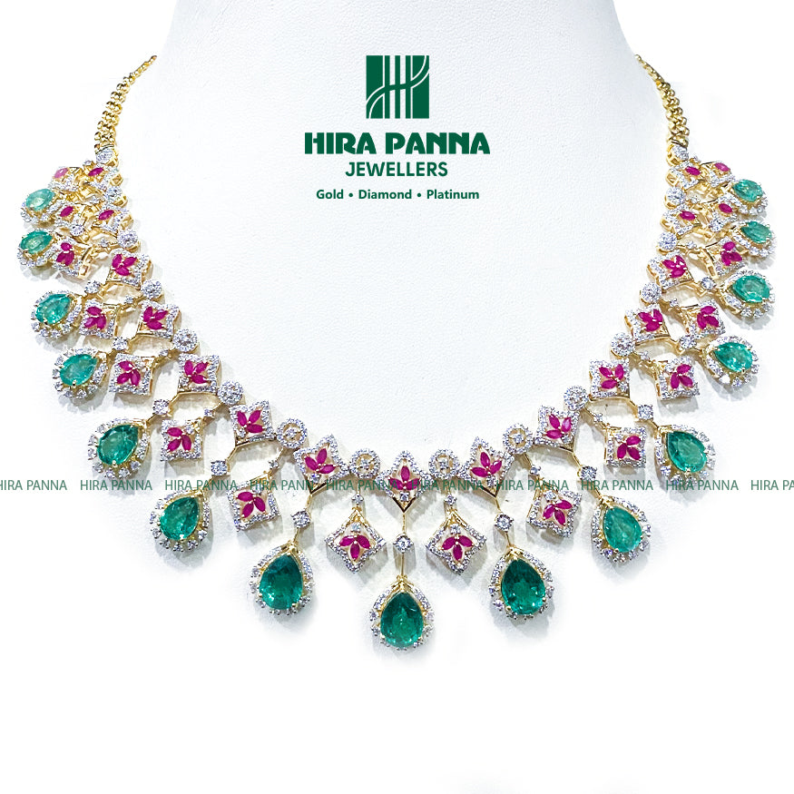 Fancy Ruby & Emerald Open Settings Diamond Neckwear