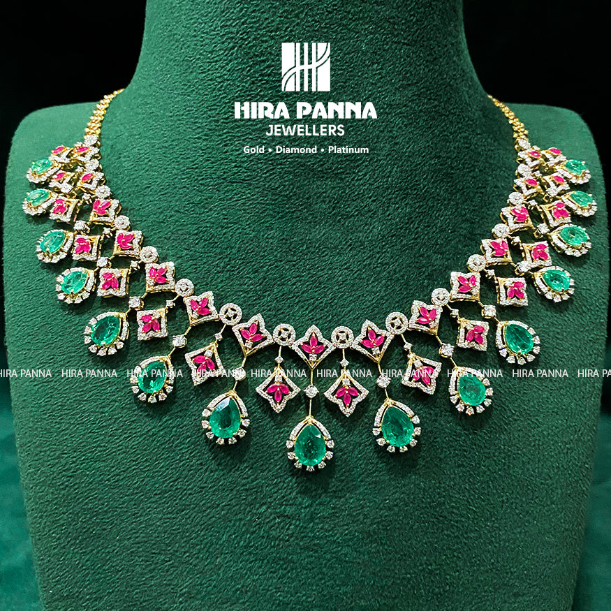 Fancy Ruby & Emerald Open Settings Diamond Neckwear