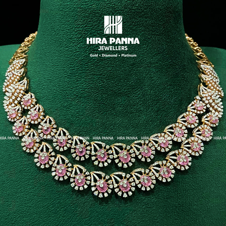 Fancy Two Line Tourmaline Stone Open Settings Diamond Neckwear