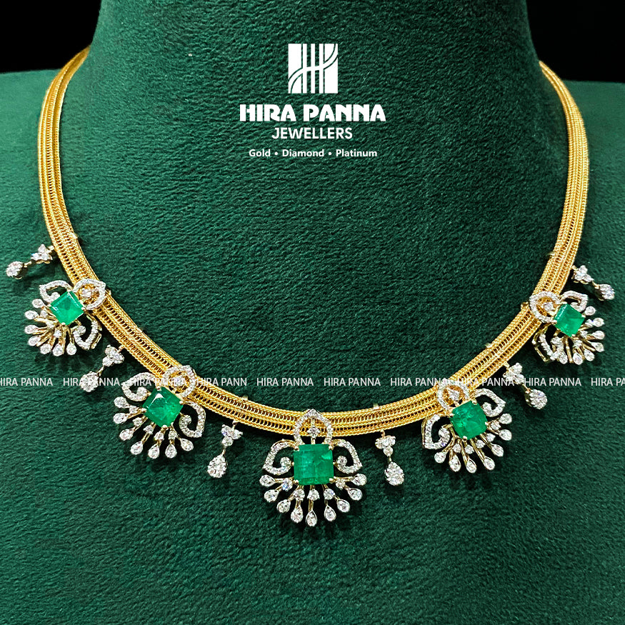 Fancy Emerald Open Setting Diamond Neckwear