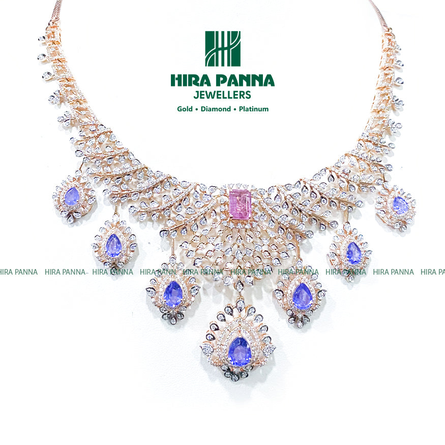 Fancy Blue & Tourmaline Open Setting Diamond Neckwear