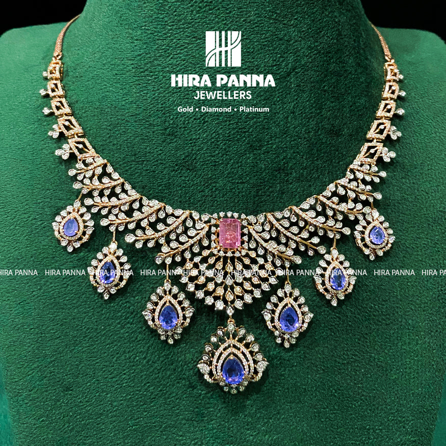 Fancy Blue & Tourmaline Open Setting Diamond Neckwear
