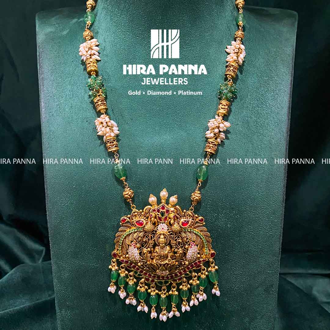 Antique Lakshmi Devi & Emerald Beads Haram