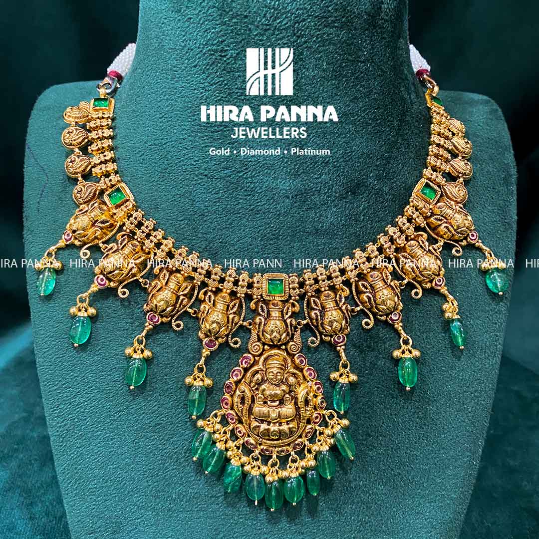 Antique Emerald Beads & Lakshmi Neckwear