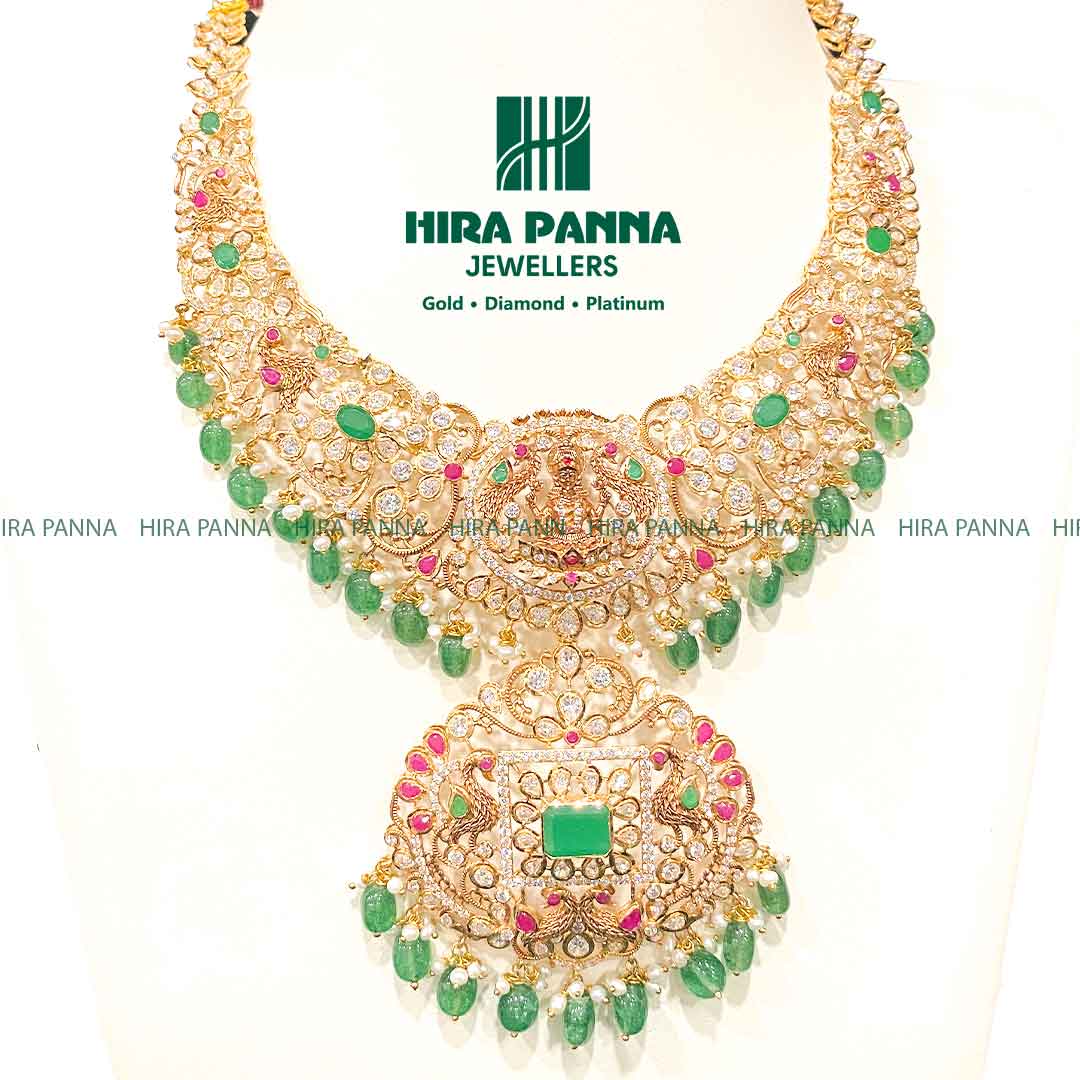 Fancy Pachi Lakshmi Devi & Emerald Beeds Neckwear