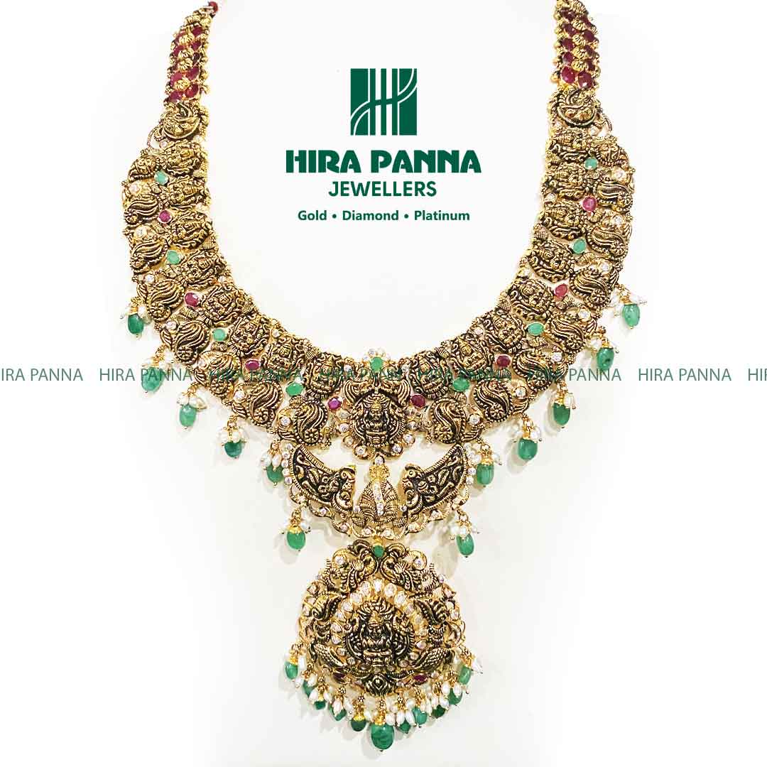 Antique Lakshmi Devi Ruby & Emerald Haram