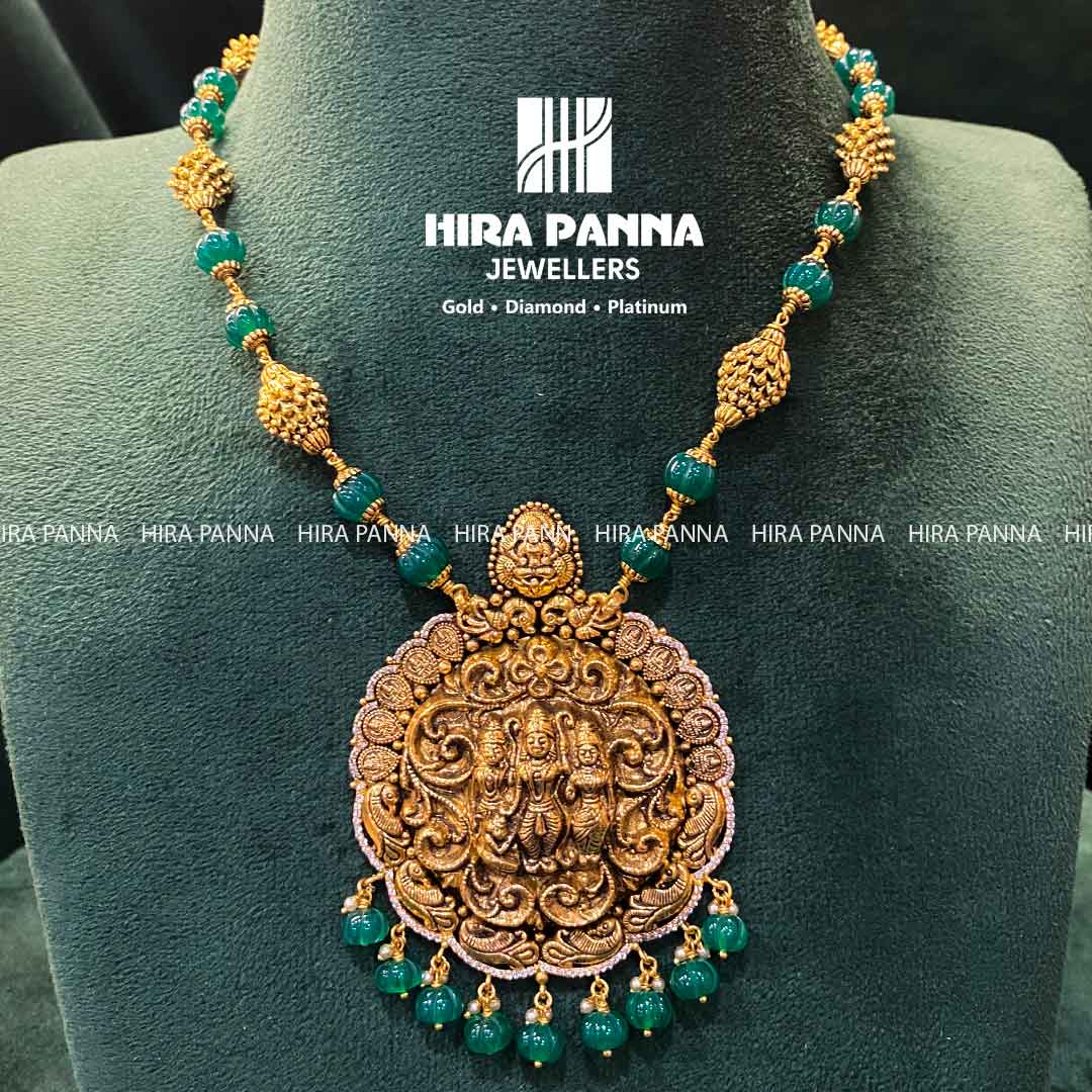 Antique Ramparivar Emerald Beeds Mala