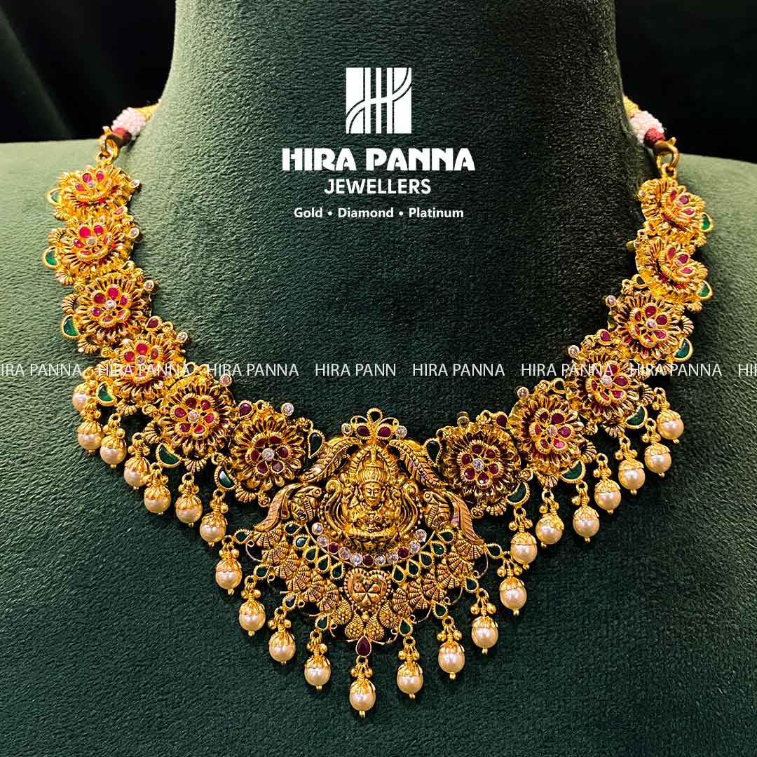 Antique Lakshmi Devi & Ruby, Emerald Neckwear