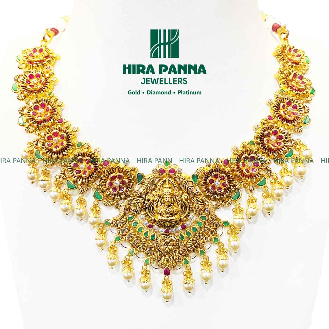 Antique Lakshmi Devi & Ruby, Emerald Neckwear