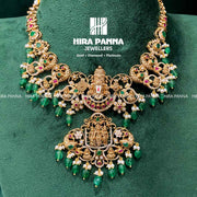 Swarovski 3D Venkateshwara & Ram Parivar Emerald Beads Necklace