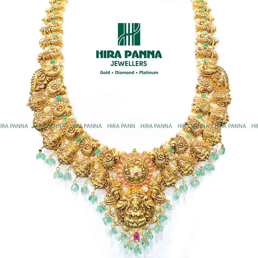 Antique Lakshmi Devi & Peacock Emerald Beads, Kundan Haram