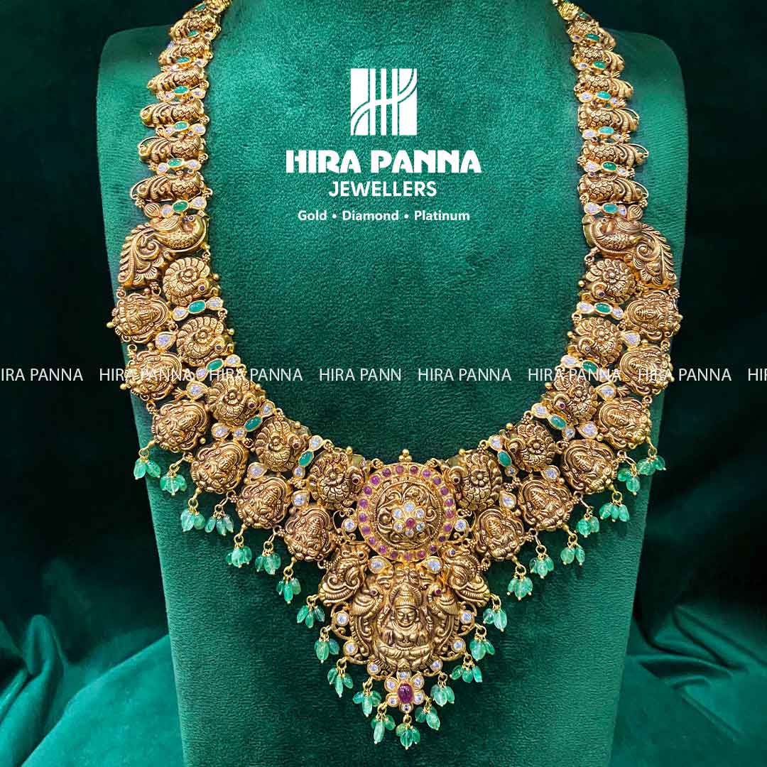 Antique Lakshmi Devi & Peacock Emerald Beads, Kundan Haram