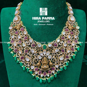 Fancy Lakshmi Devi & Morganite, Ruby & Emerald Beads 3/4 Haram