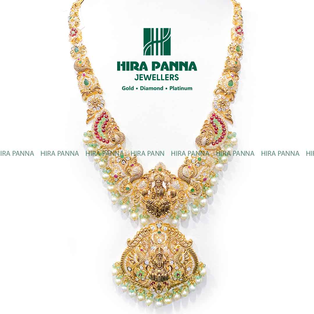 Pachi Work Lakshmi Devi & Peacock Haram