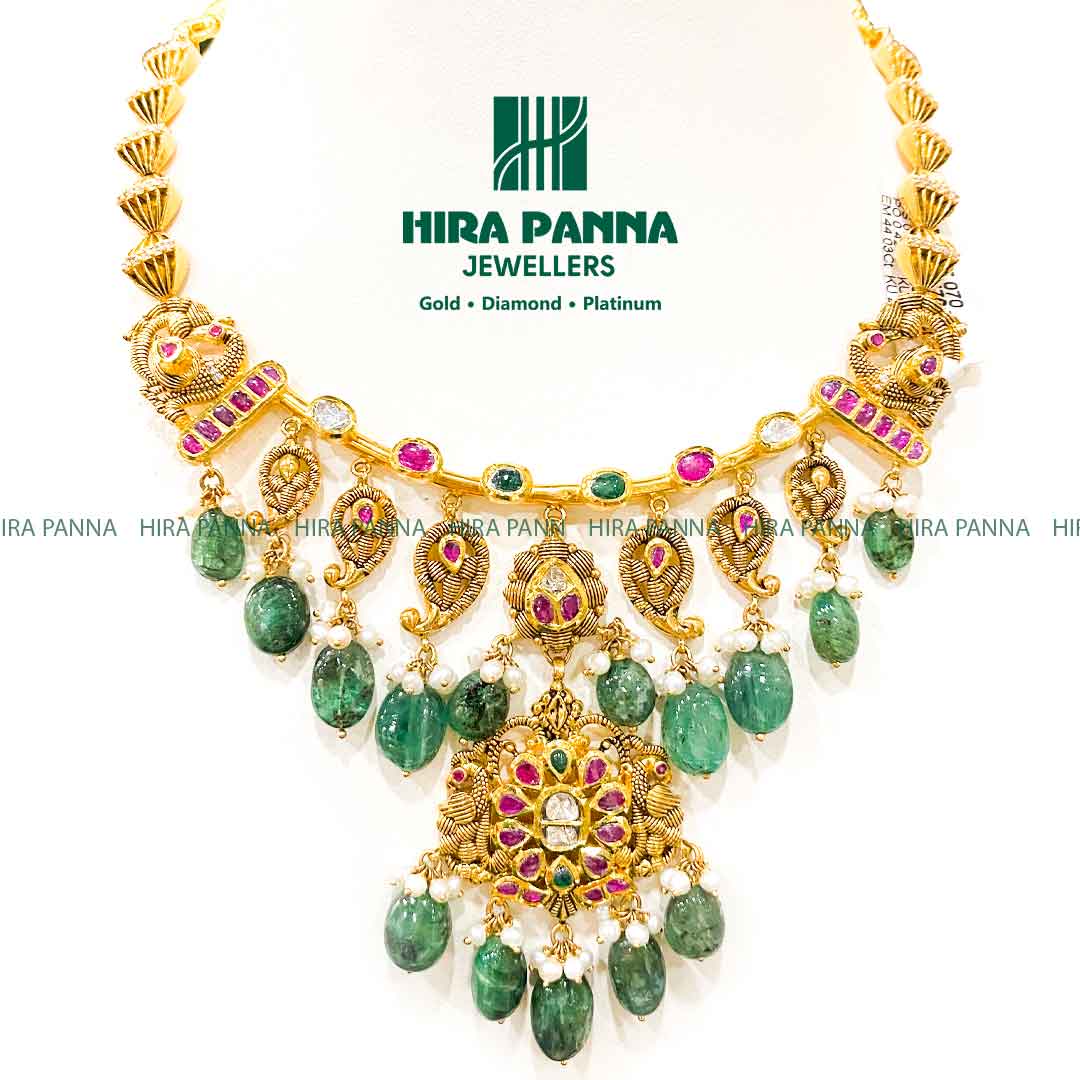 Antique Emerald Beads & Kundan Kanti Neckwear