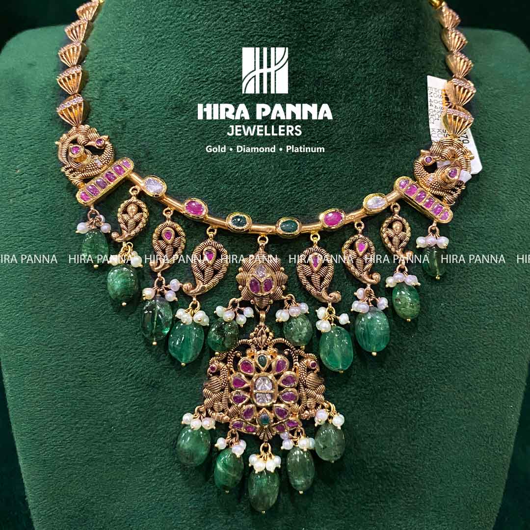 Antique Emerald Beads & Kundan Kanti Neckwear