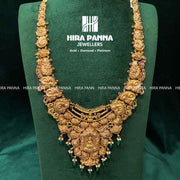 Antique Lakshmi Devi & Peacock, Emerald Beads Haram