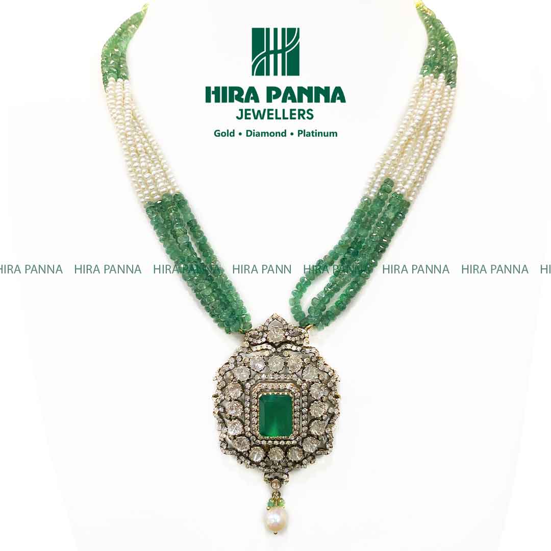 Victorian Emerald Mala Triple Cut Diamond