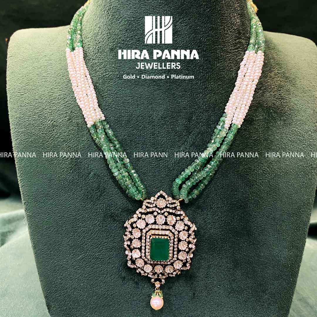 Victorian Emerald Mala Triple Cut Diamond